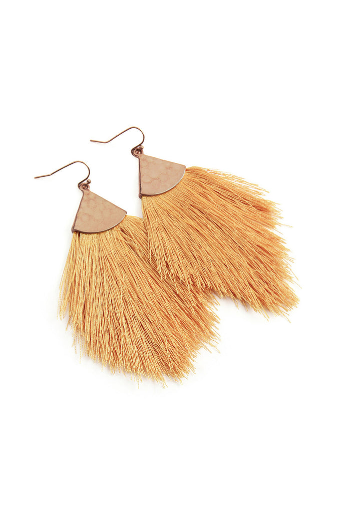 TASSEL WITH HAMMERED METAL HOOK DROP EARRINGS