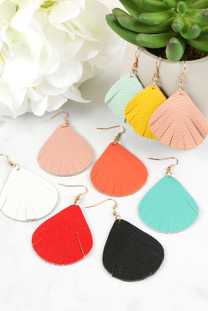 FRINGED PEAR SHAPED LEATHER EARRINGS