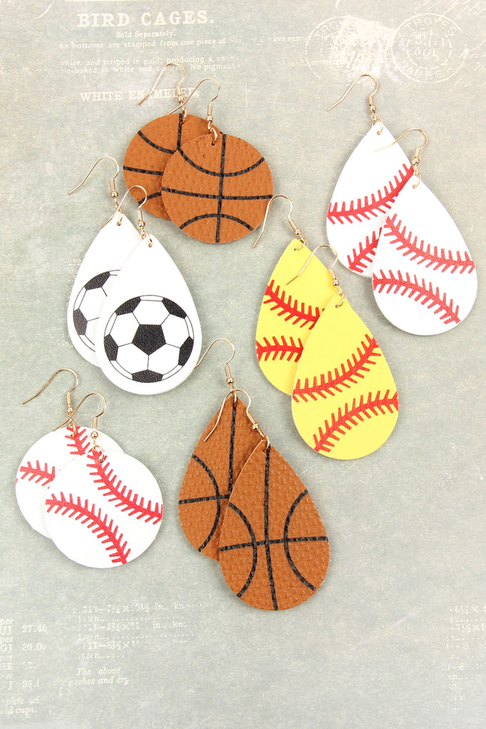 SPORTS LEATHER ROUND DROP EARRINGS