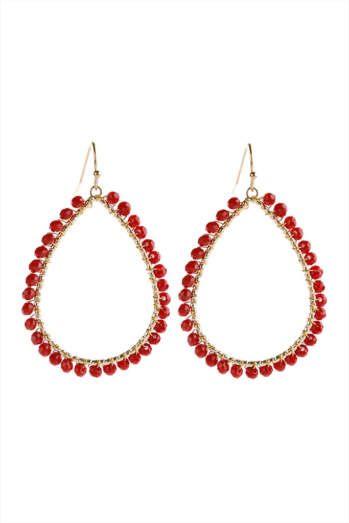 HDE2856 - WIRE TEARDROP GLASS BEADS HOOK EARRINGS