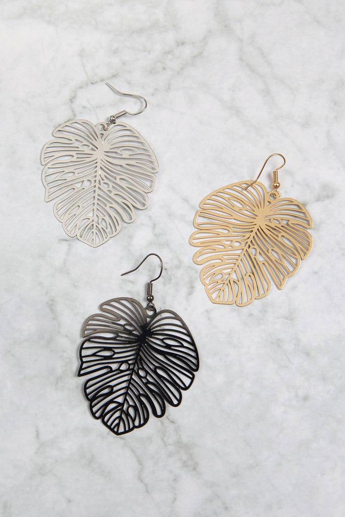 MONSTERA LEAF LASER CUT FILIGREE EARRINGS