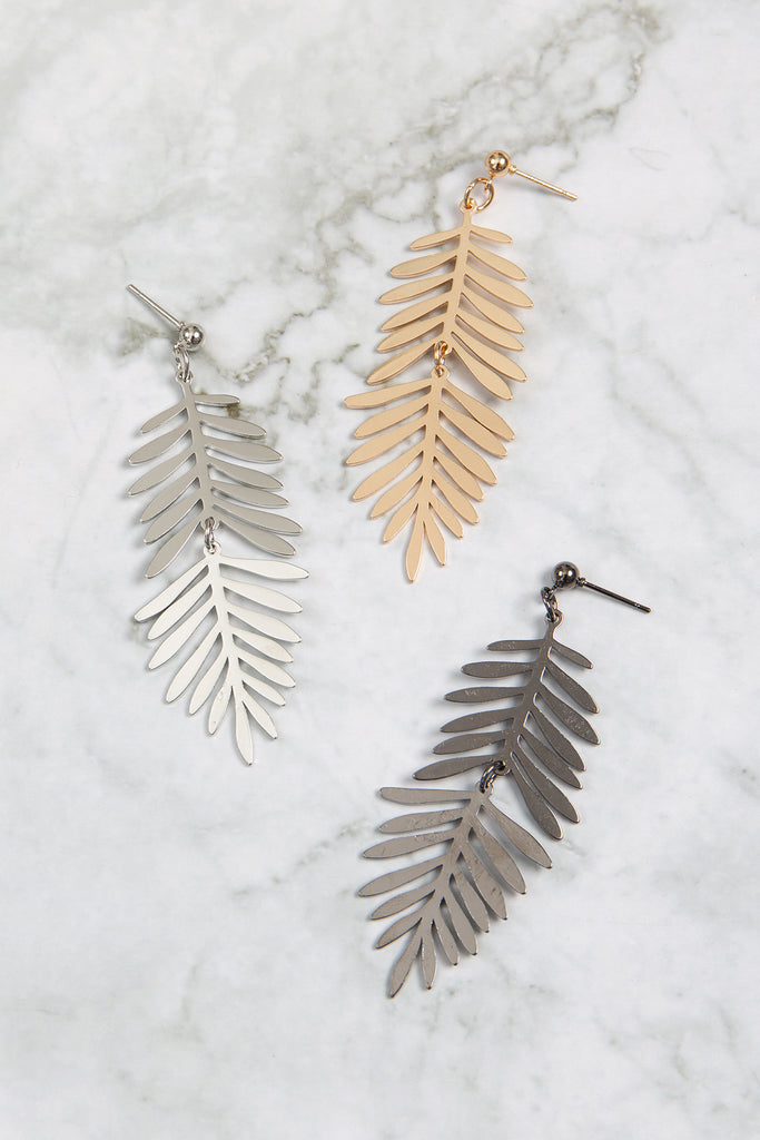 METAL LEAF DANGLE DROP EARRINGS