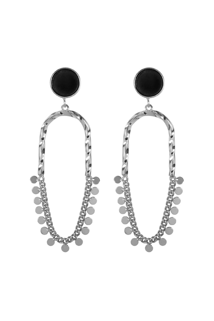 TWISTED METAL LINK CHAIN DISK POST DROP EARRINGS