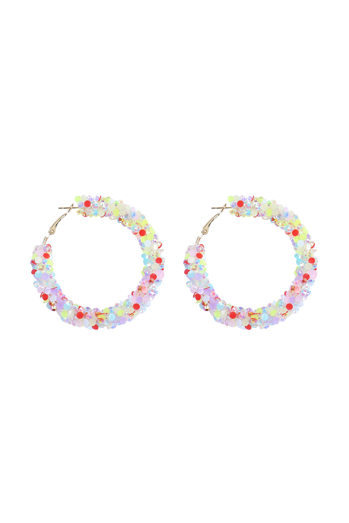 CLUSTER RHINESTONE GLITTER HOOP EARRINGS