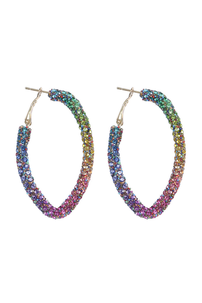 RHINESTONE GLITTER HOOP LOCK EARRINGS