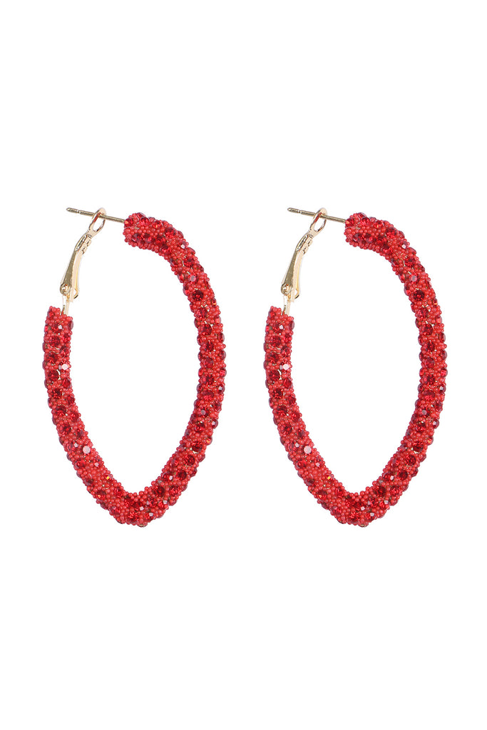 RHINESTONE GLITTER HOOP LOCK EARRINGS