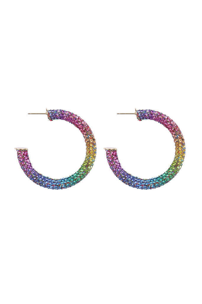 COLORED PAVE RHINESTONE HOOP EARRINGS