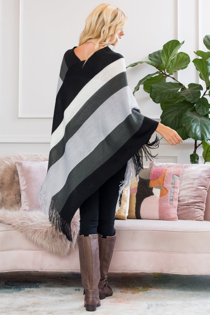 HDF2099 - COLOR BLOCK FRINGE PONCHO