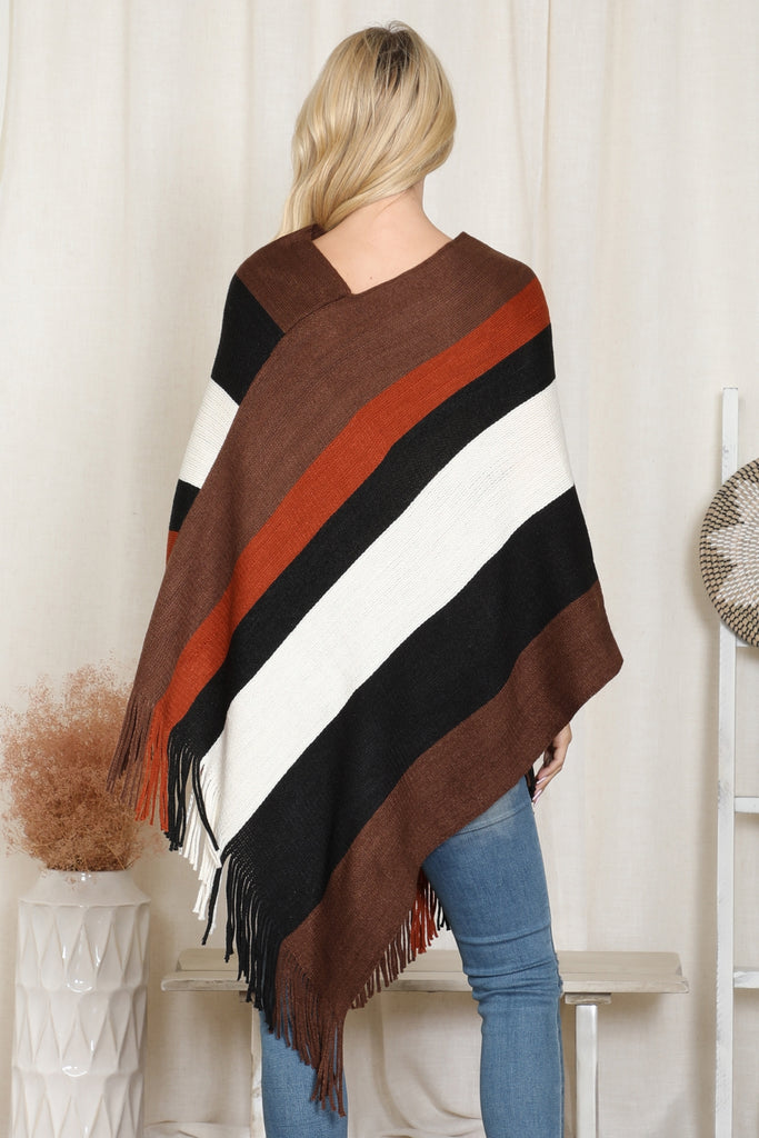 HDF2099 - COLOR BLOCK FRINGE PONCHO