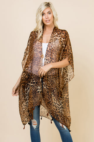 PN222X112 - GRAY BORDERED LEOPARD PRINT OPEN FRONT KIMONO