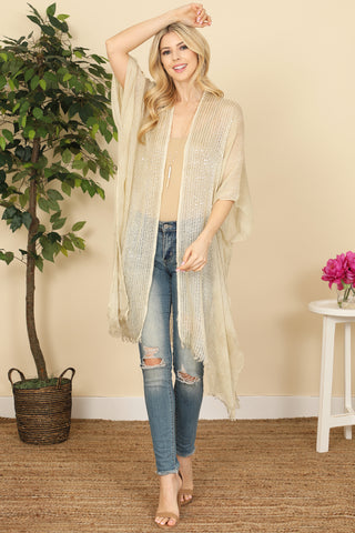 PLAID KNIT WARMER OPEN FRONT KIMONO