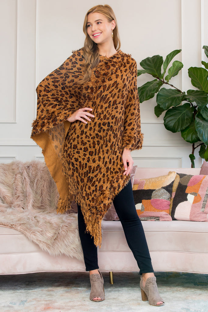 HDF2514 - FRINGED LEOPARD PONCHO