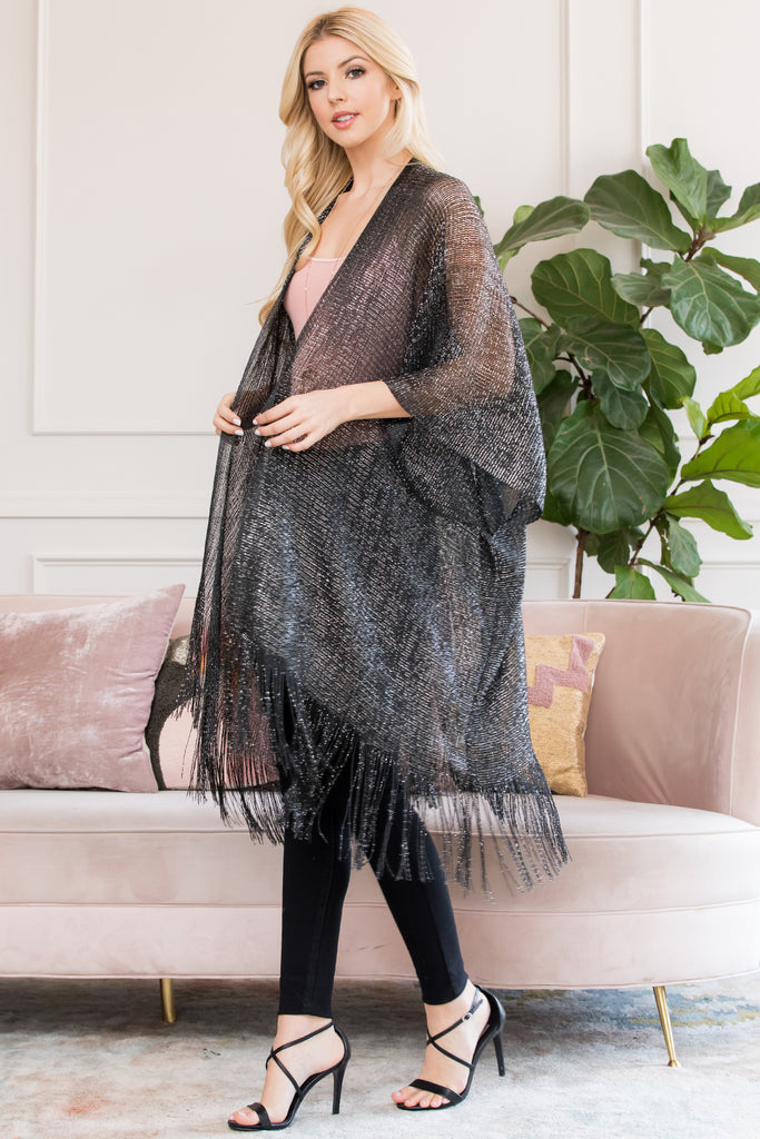 HDF2700 - METALLIC COLORED TASSEL BEACH KIMONO