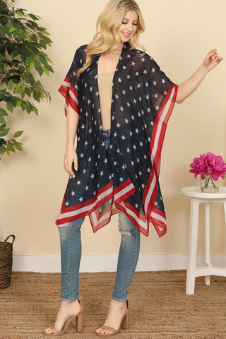 HDF2219 - RED STRIPED STARS OPEN FRONT SCARF CARDIGAN