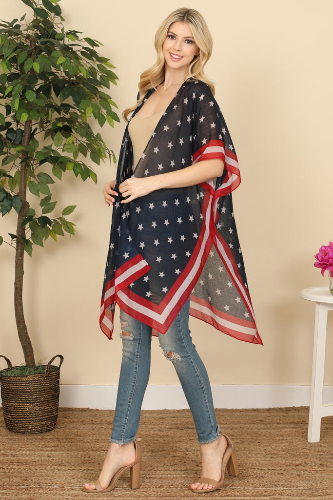 HDF2842 - USA ACCENT KNEE LENGTH OPEN FRONT KIMONO