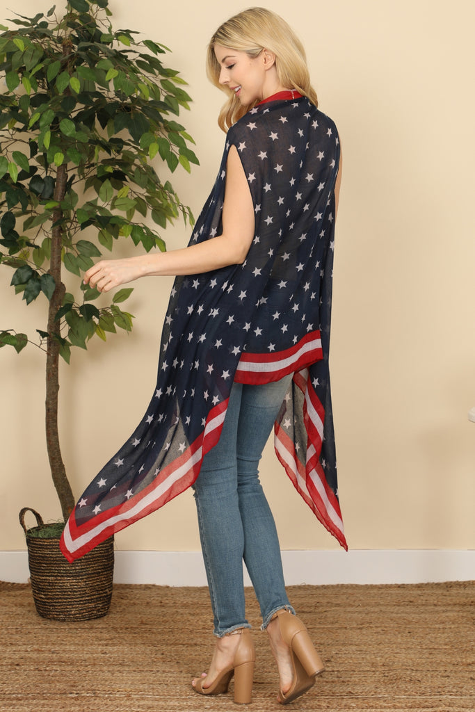 HDF2843 - USA ACCENT LONG OPEN FRONT KIMONO VEST