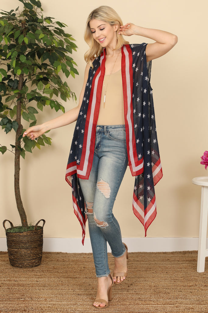 HDF2843 - USA ACCENT LONG OPEN FRONT KIMONO VEST