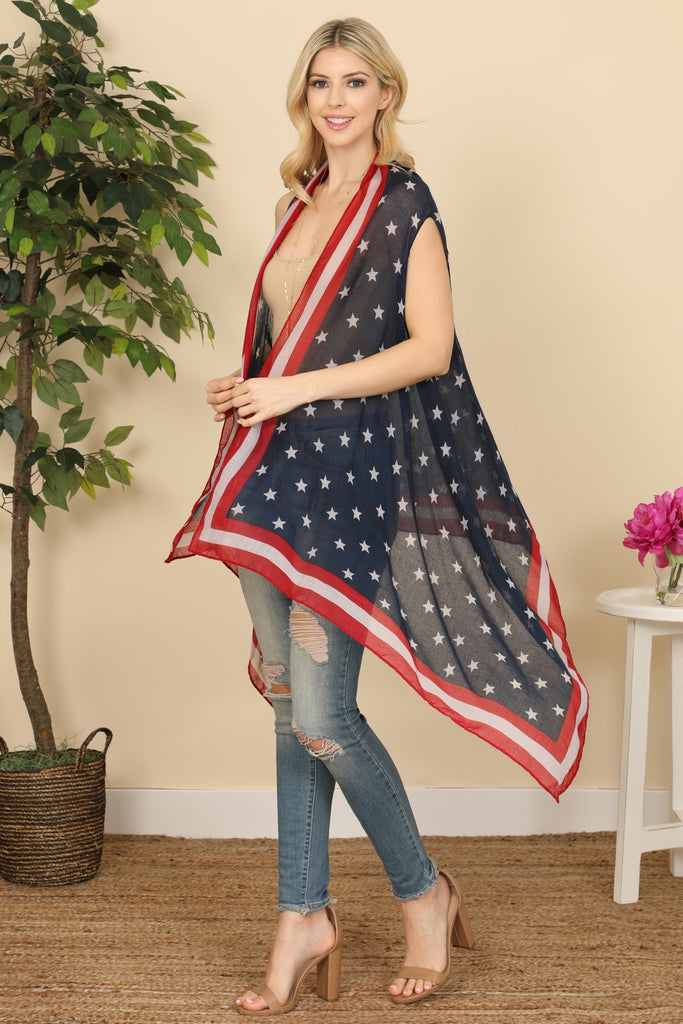 HDF2843 - USA ACCENT LONG OPEN FRONT KIMONO VEST