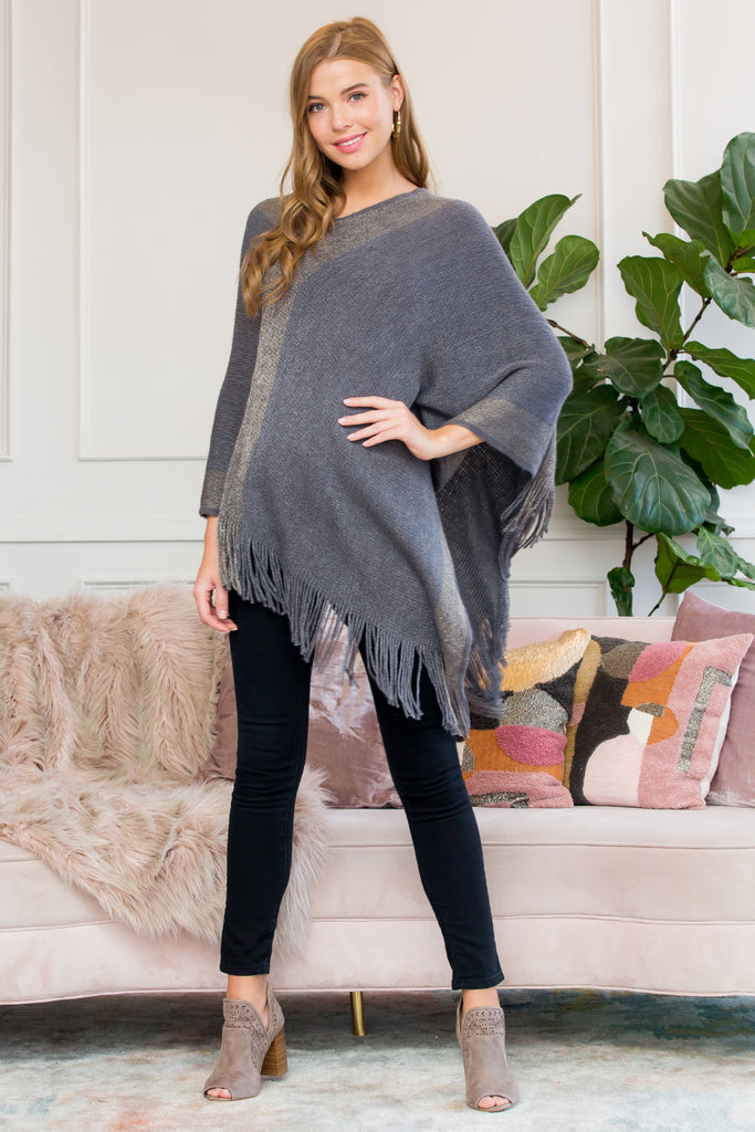 HDF3011 - ULTRA SOFT TWO TONE FRINGE PONCHO