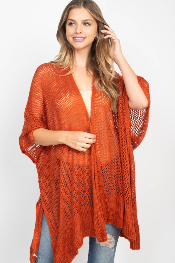 CROCHET MESH KIMONO CARDIGAN