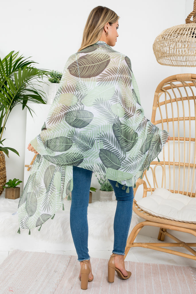 TROPICAL LEAF PRINT WRAP SCARF