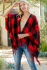 PLAID OPEN FRONT FRINGE KIMONO