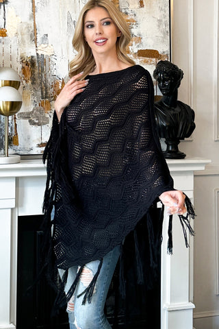 KNIT STRIPED PLAID SHAWL PONCHO