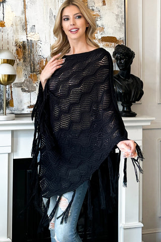 KNITTED GEOMETRIC SQUARE MULTI COLOR PONCHO