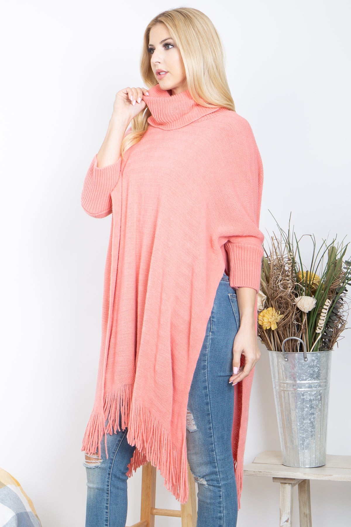 Boatneck Fringe Poncho main image 1