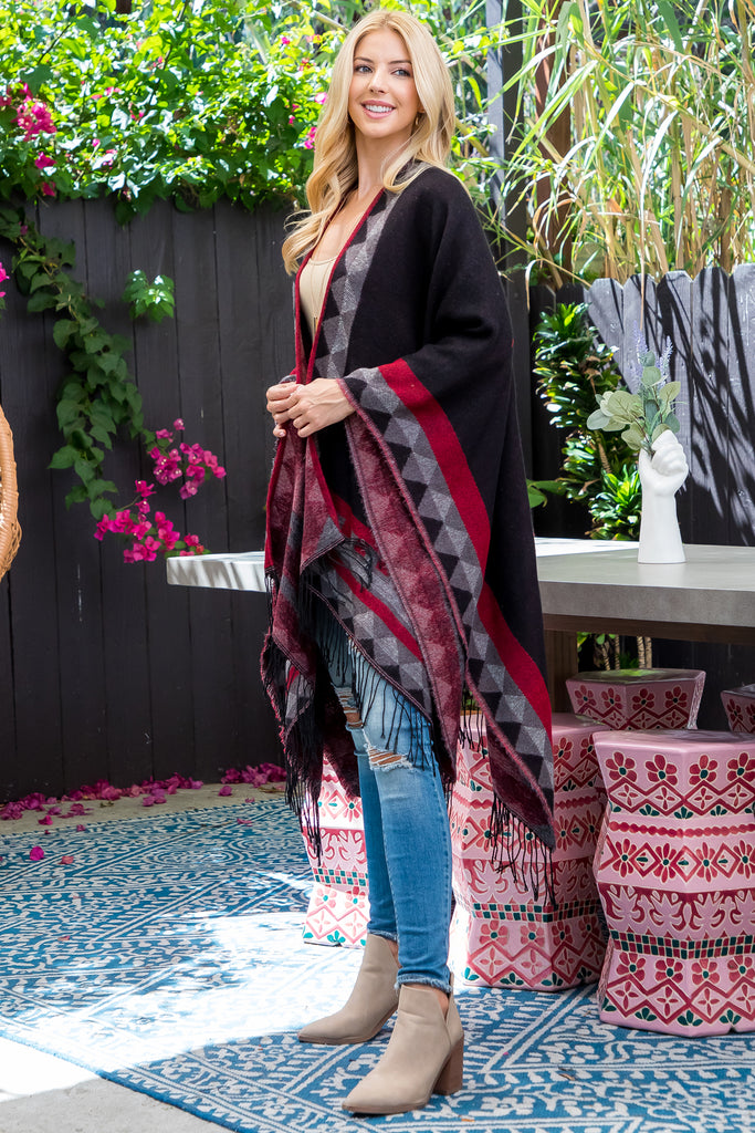 AZTEC BORDER LINE FRINGE KIMONO WRAP