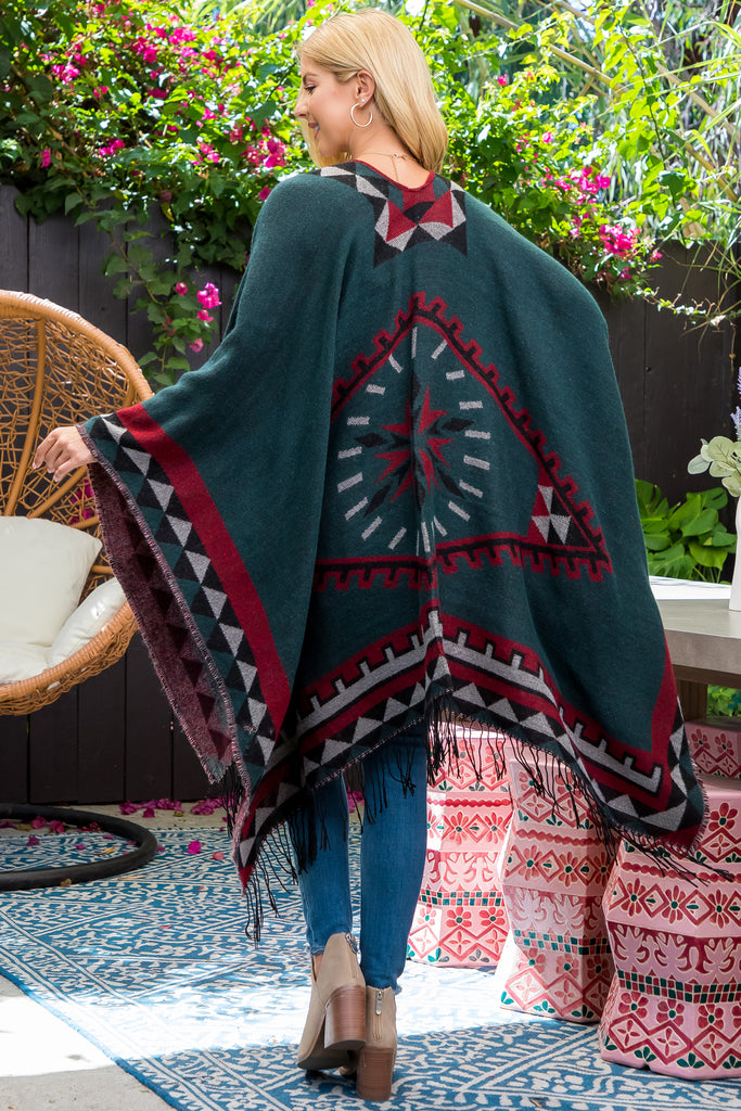 AZTEC BORDER LINE FRINGE KIMONO WRAP