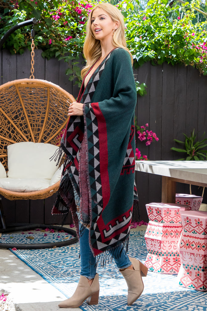 AZTEC BORDER LINE FRINGE KIMONO WRAP