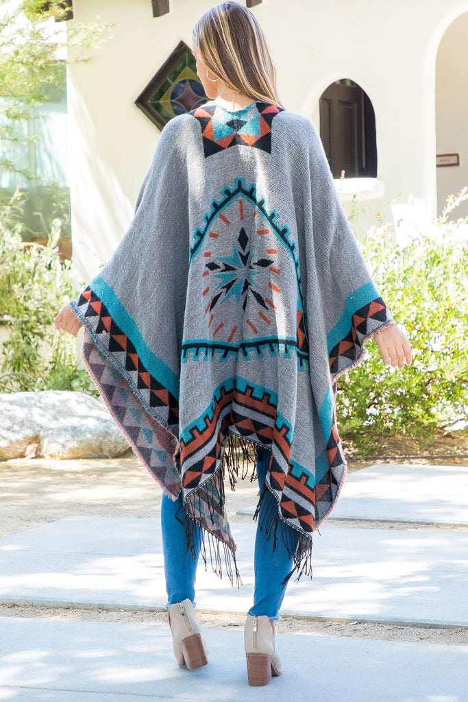 AZTEC BORDER LINE FRINGE KIMONO WRAP