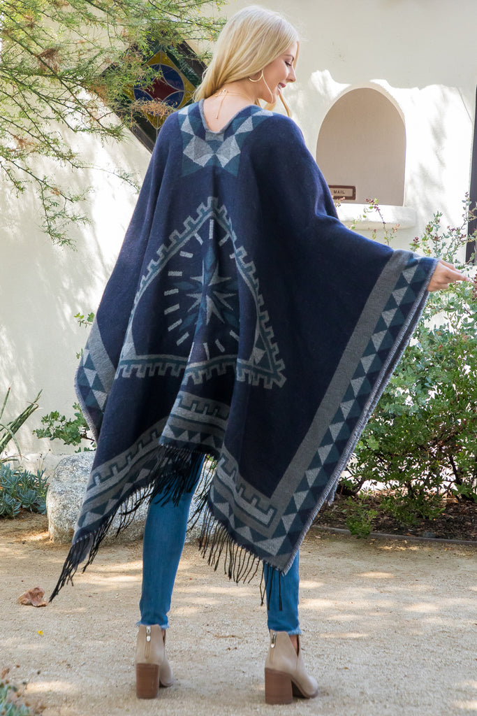 AZTEC BORDER LINE FRINGE KIMONO WRAP