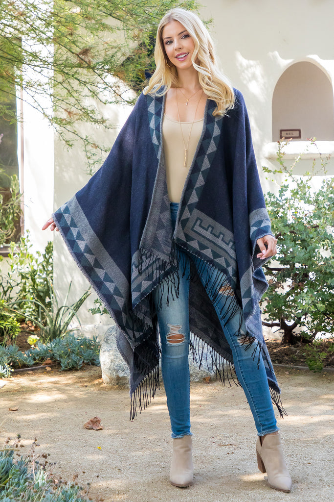 AZTEC BORDER LINE FRINGE KIMONO WRAP