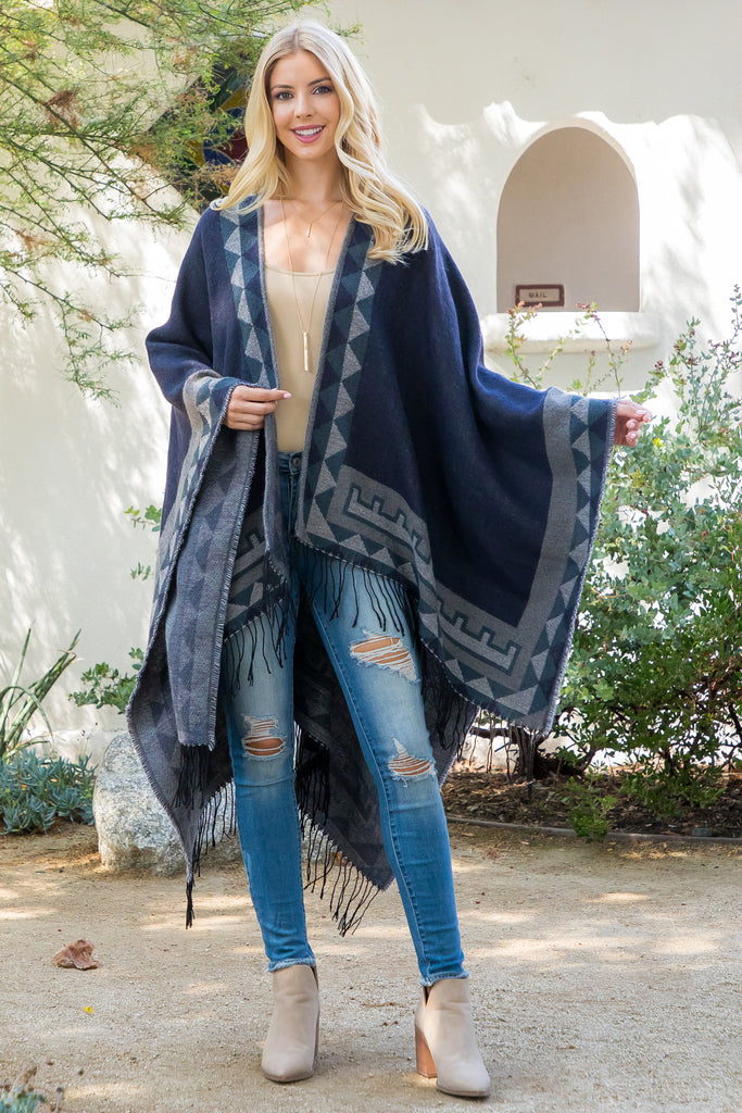 AZTEC BORDER LINE FRINGE KIMONO WRAP