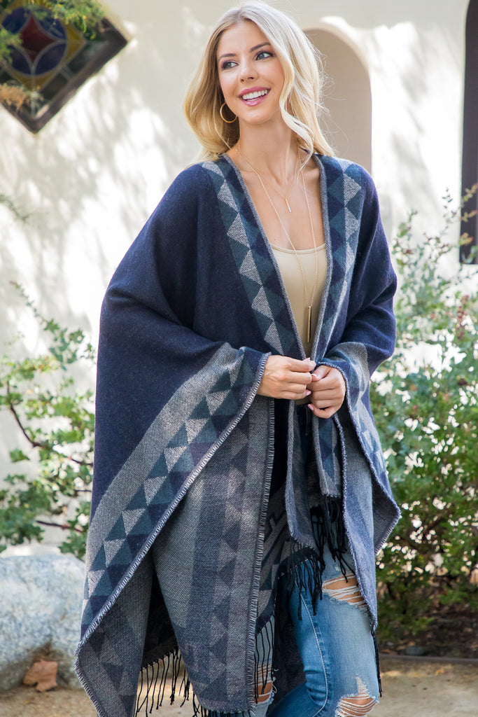 AZTEC BORDER LINE FRINGE KIMONO WRAP