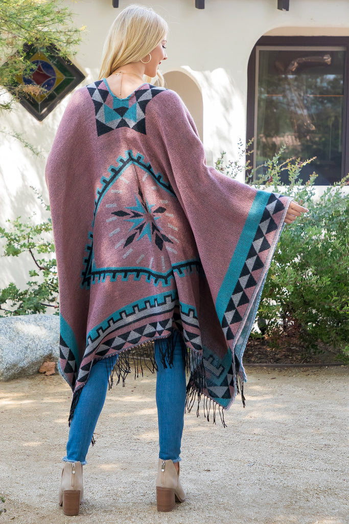 AZTEC BORDER LINE FRINGE KIMONO WRAP