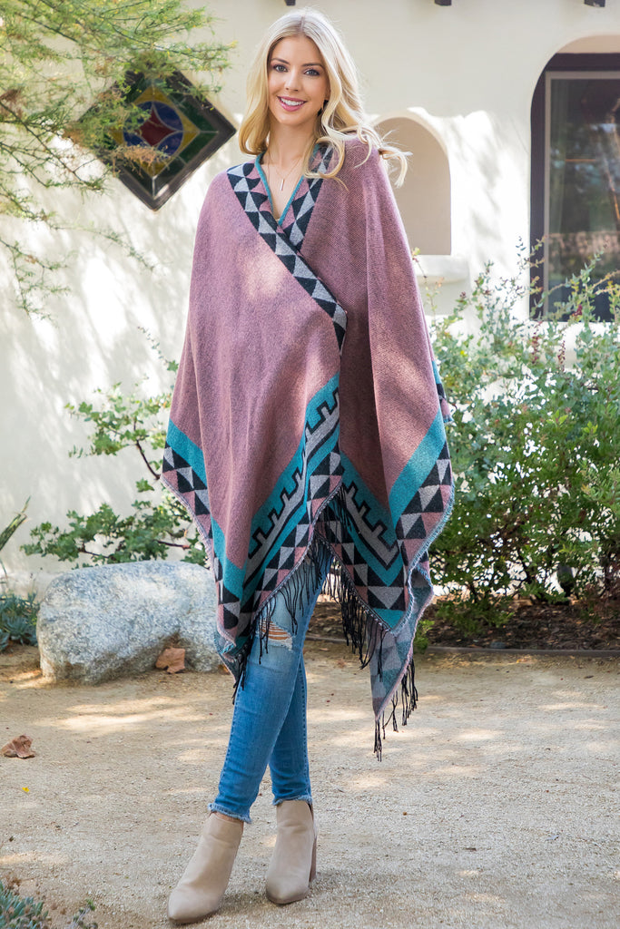 AZTEC BORDER LINE FRINGE KIMONO WRAP