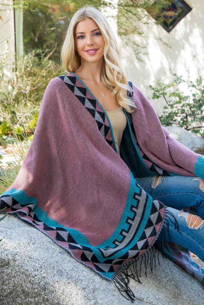 AZTEC BORDER LINE FRINGE KIMONO WRAP