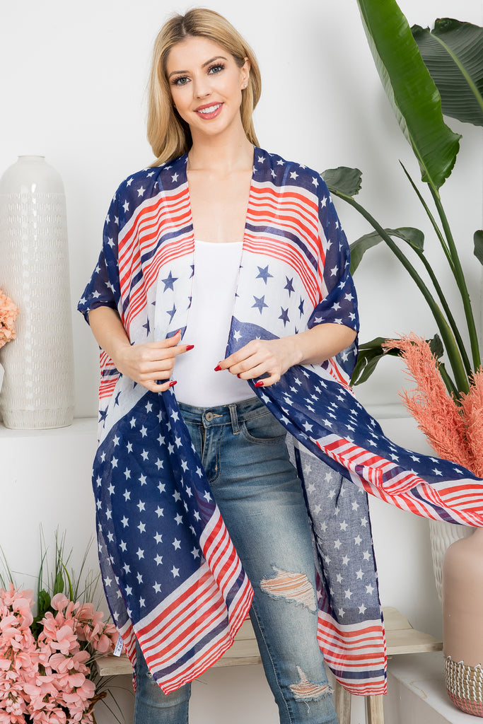 MULTI STRIPED AMERICAN FLAG KIMONO