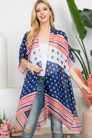 HDF2658 - VINTAGE AMERICAN FLAG STYLE OPEN FRONT TASSEL KIMONO