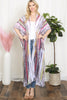 GRAIN LINE MULTICOLOR PRINT OPEN FRONT LONG KIMONO