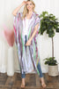 GRAIN LINE MULTICOLOR PRINT OPEN FRONT LONG KIMONO