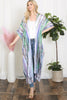 GRAIN LINE MULTICOLOR PRINT OPEN FRONT LONG KIMONO