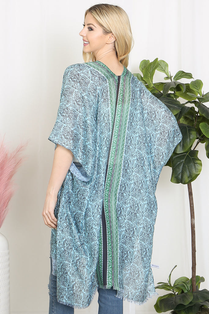 LEAF PRINT INLINE BOHO OPEN FRONT KIMONO