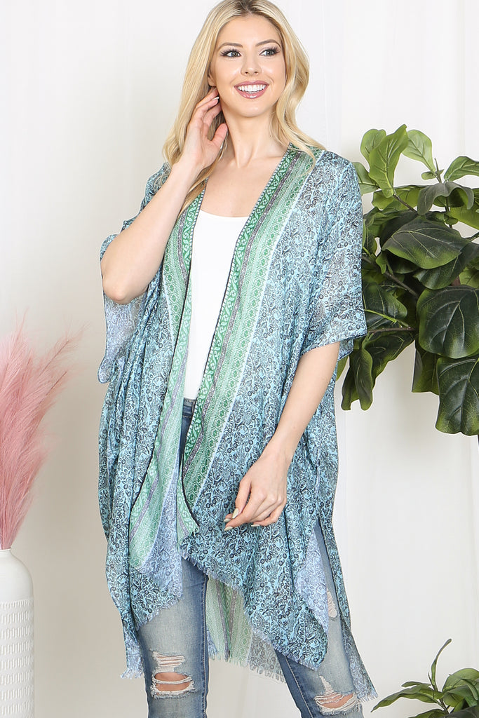 LEAF PRINT INLINE BOHO OPEN FRONT KIMONO