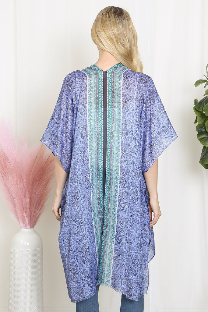 LEAF PRINT INLINE BOHO OPEN FRONT KIMONO