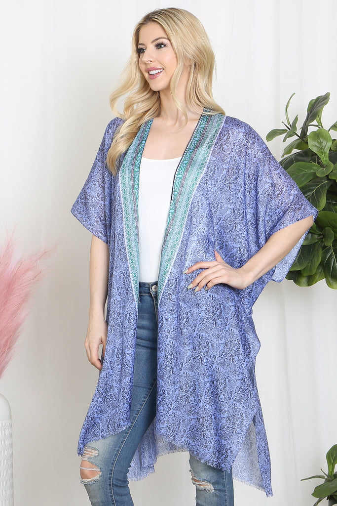 LEAF PRINT INLINE BOHO OPEN FRONT KIMONO