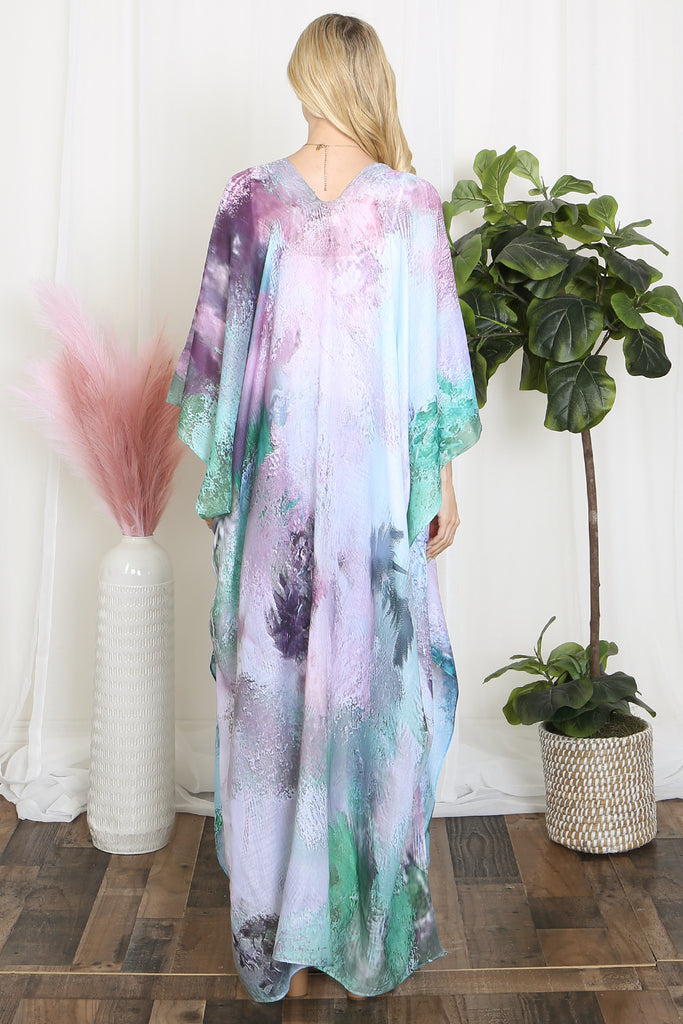 TIE DYE ABSTRACT PRINT LONG KIMONO